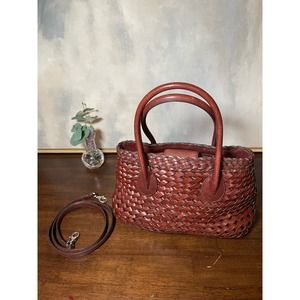 Vintage Fossil Woven Leather Tote Crossbody